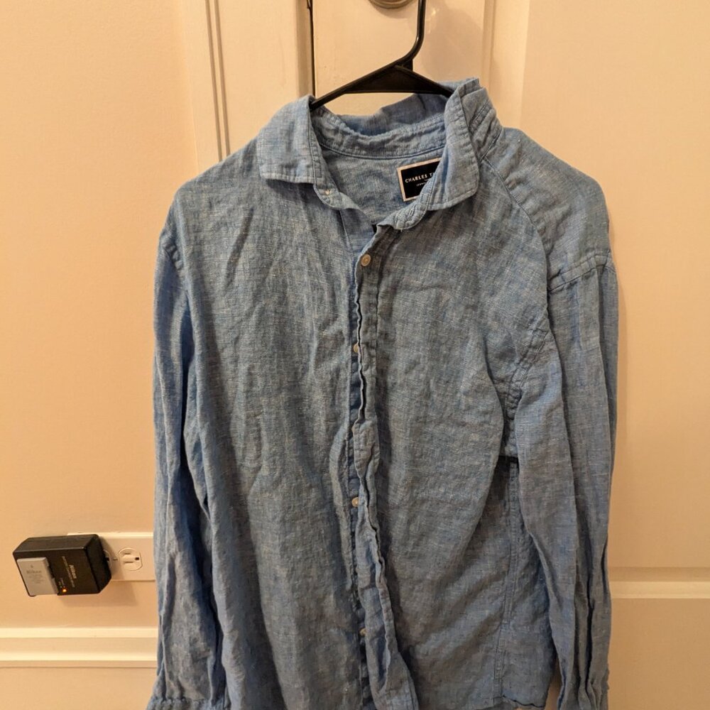 Charles Tyrwhitt Pure Linen Shirt - Ocean Blue - Picture 4 of 4